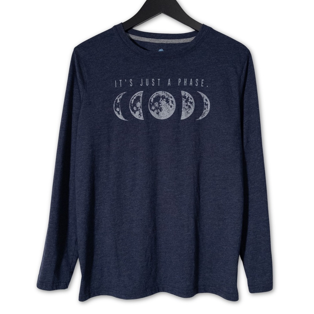 Thereabouts Graphic Long Sleeve T-Shirt Boys XL Navy Blue‎ Moon Phase Astronomy
